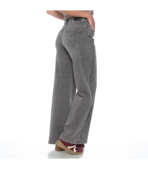 JEANS WIDE LEG TIRO ALTO COSTADILLO PRETINA BASICA 1 BOTON
