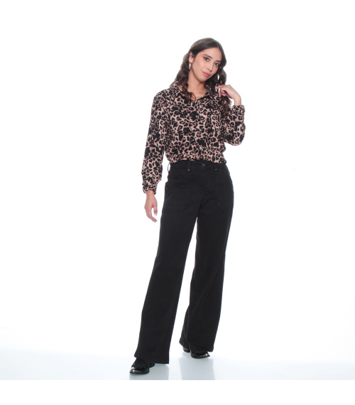 JEANS RECTO CARGO TIRO ALTO PRETINA 1 BOTON