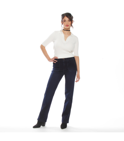 JEANS RECTO CARGO TIRO ALTO PRETINA INTERNA 1 BOTON