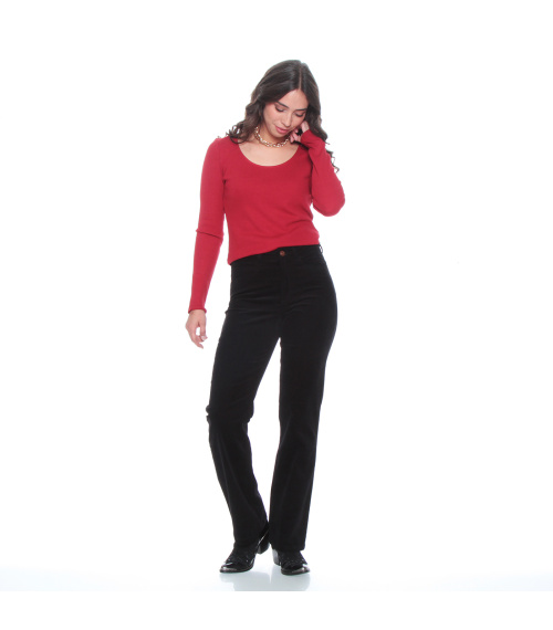 PANTALON RECTO COTELE TIRO ALTO PRETINA BASICA 1 BOTON