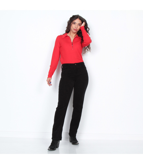 PANTALON COTELE RECTO PUSH IN PUSH UP PRETINA  BASICA UN BOTON
