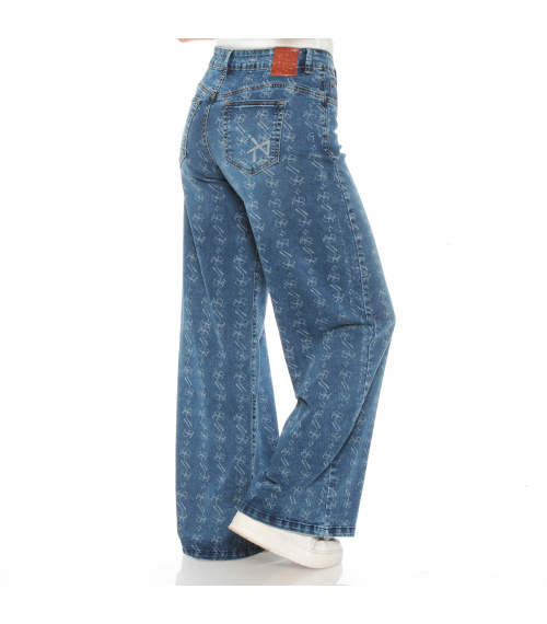 JEANS WIDE LEG TIRO ALTO FULL PRINT PRETINA 1 BOTON