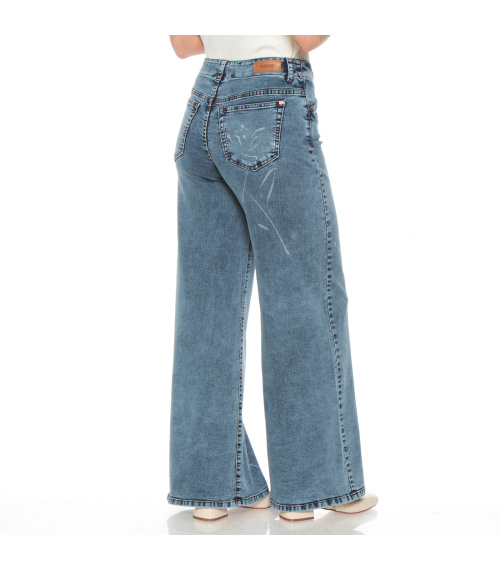 JEANS WIDE LEG TIRO ALTO PRINT PRETINA 1 BOTON