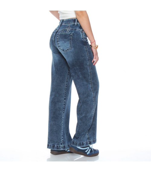 JEANS WIDE LEG TIRO ALTO BORDADO PRETINA 1 BASICA BOTON