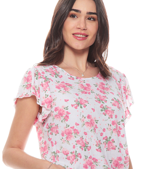 POLERA MANGA CORTA ESTAMPADA ESCOTE REDONDO AMARRA EN CINTURA