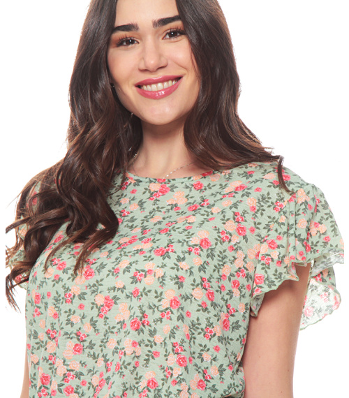 POLERA MANGA CORTA ESTAMPADA ESCOTE REDONDO AMARRA EN CINTURA