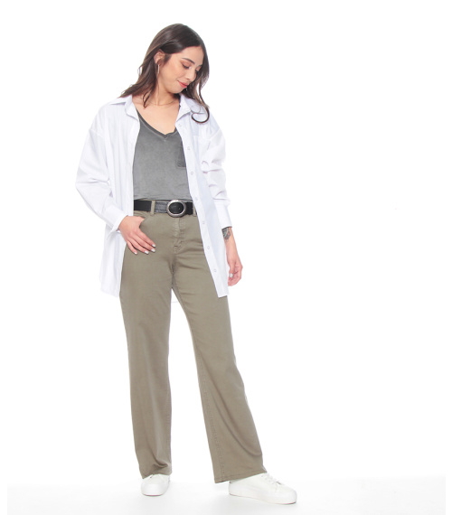PANTALON RECTO TIRO ALTO PRETINA BASICA 1 BOTON