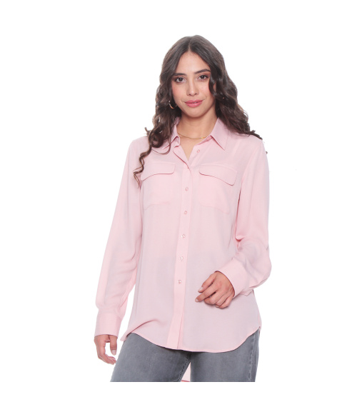 BLUSA MANGA LARGA ABOTONADA EN DELANTERO Y BOLSILLOS CON TAPETA