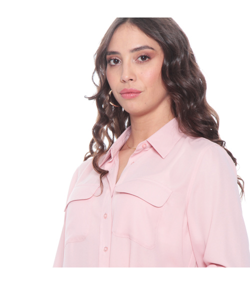 BLUSA MANGA LARGA ABOTONADA EN DELANTERO Y BOLSILLOS CON TAPETA