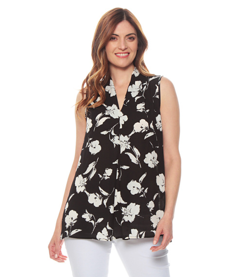 BLUSA SIN MANGA ESTAMADA ESCOTE V DETALLE DELANTERO