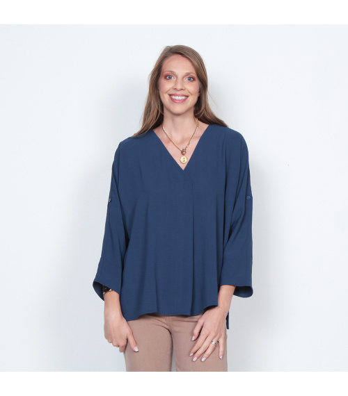BLUSA MANGA 3/4 SOLIDO ESCOTE V