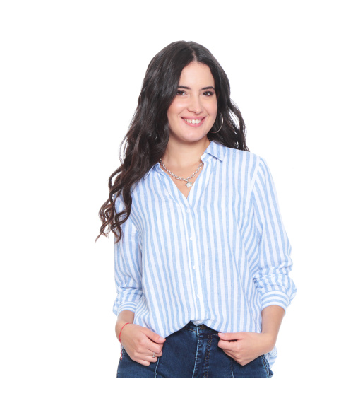 BLUSA MANGA LARGA LISTADA ABOTONADA EN DELANTERO