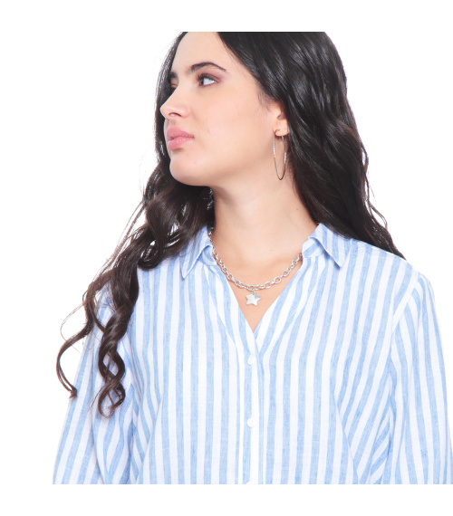 BLUSA MANGA LARGA LISTADA ABOTONADA EN DELANTERO