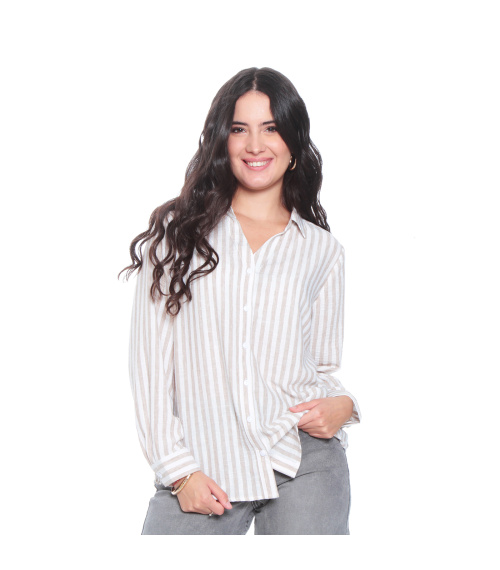 BLUSA MANGA LARGA LISTADA ABOTONADA EN DELANTERO