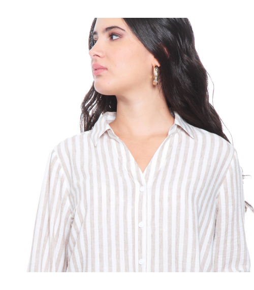 BLUSA MANGA LARGA LISTADA ABOTONADA EN DELANTERO