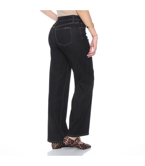 JEANS WIDE LEG CUFFED TIRO ALTO PRETINA BASICA 1 BOTON
