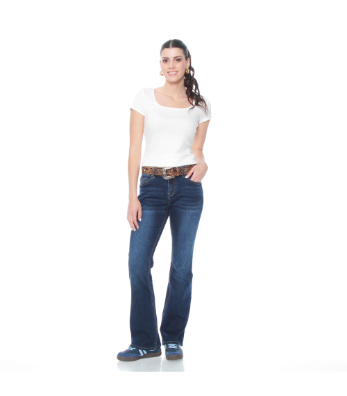 JEANS RECTO TIRO MEDIO PRETINA 1 BOTON CON CINTURON Y BOLSILLO