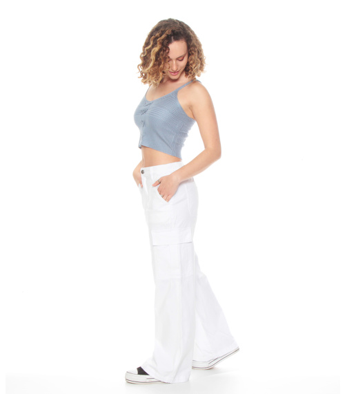 PANTALON CARGO WIDE SOLIDO TIRO MEDIO