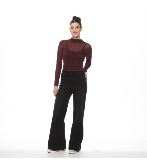 JEANS WIDE LEG TIRO ALTO PRETINA BASICA 1 BOTON