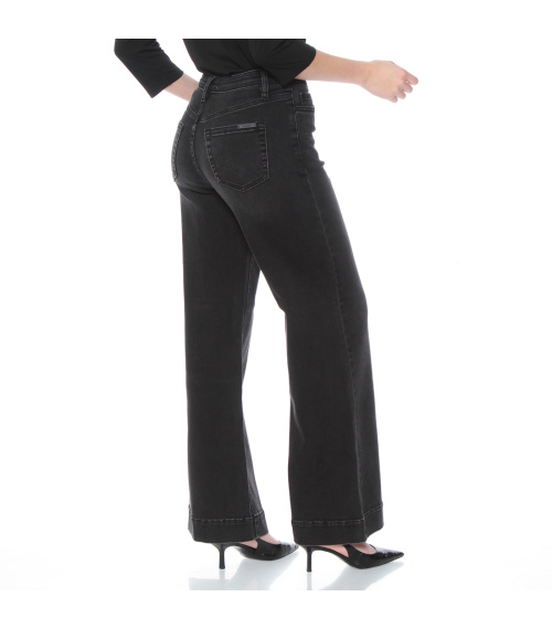 JEANS WIDE LEG TIRO ALTO PRETINA BASICA 1 BOTON