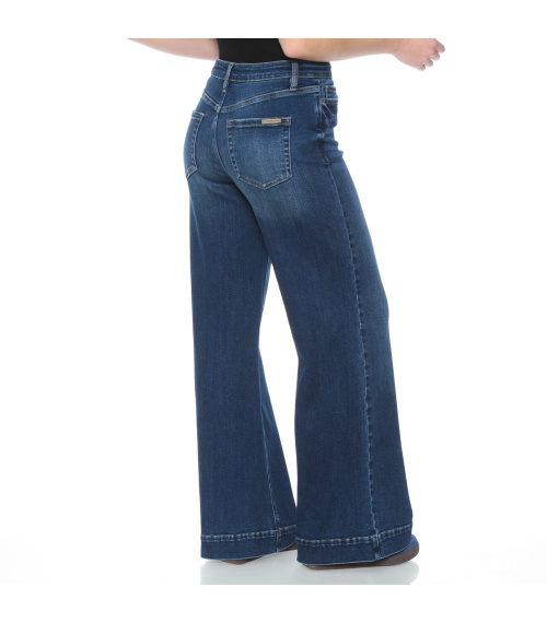 JEANS WIDE LEG TIRO ALTO PRETINA BASICA 1 BOTON