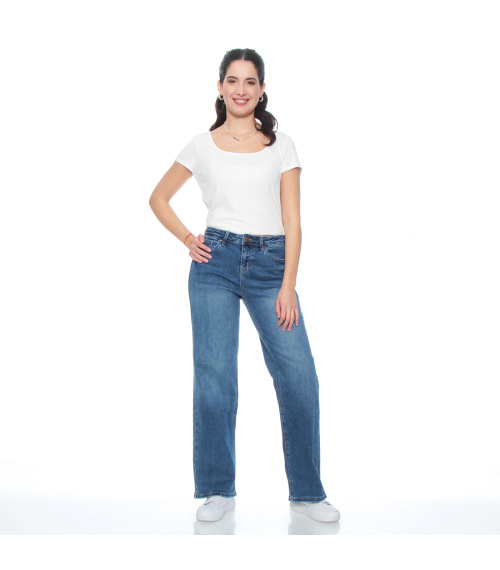 JEANS WIDE LEG TIRO MEDIO PRETINA BASICA 1 BOTON