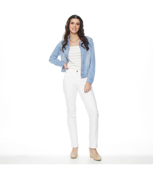 JEANS RECTO TIRO ALTO  PRETINA BASICA 1 BOTON