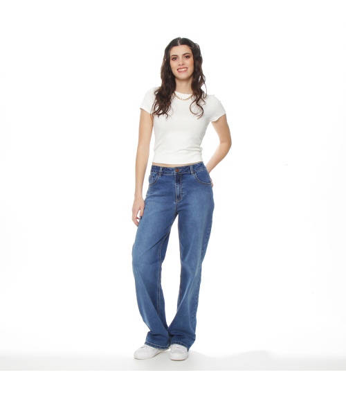 JEANS RECTO TIRO ALTO PRETINA BASICA 1 BOTON