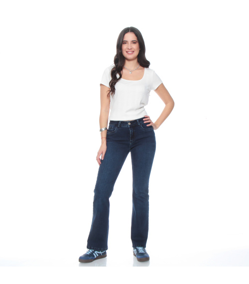 JEANS RECTO TIRO ALTO TAPETAS FALSAS PRETINA 1 BOTON