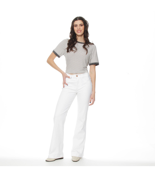 JEANS FLARE TIRO ALTO PUSH UP PRETINA BASICA BOTON
