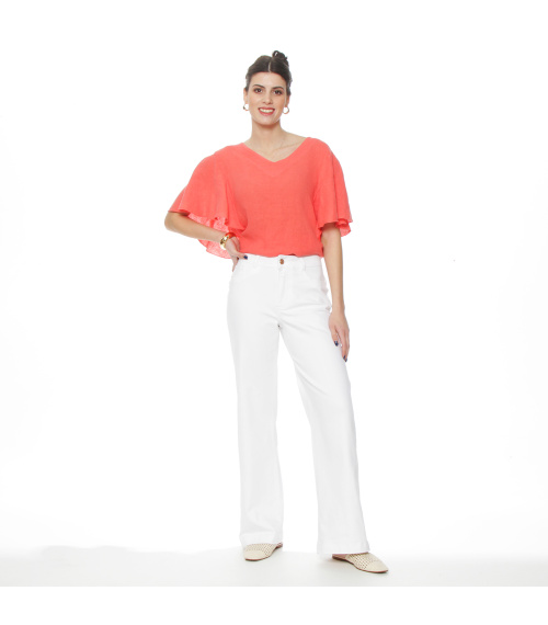 JEANS WIDE LEG TIRO ALTO PRETINA BASICA 1 BOTON
