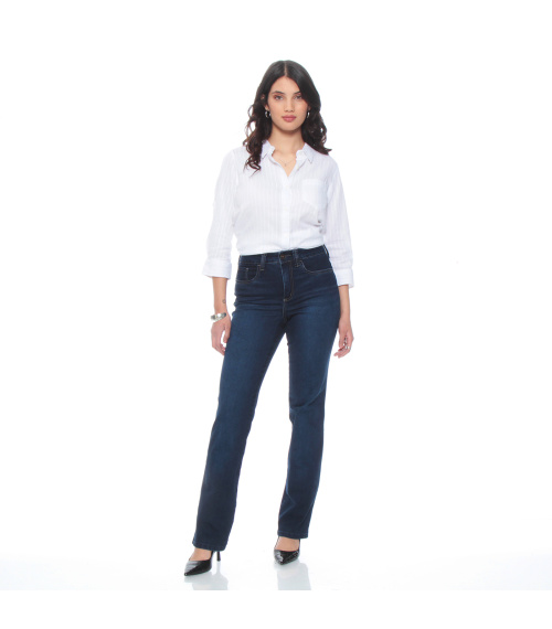 JEANS RECTO TIRO ALTO PUSH IN PUSH UP PRETINA 1 BOTON