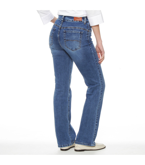 JEANS RECTO TIRO ALTO  PRETINA BASICA 1 BOTON PUSH IN PUSH UP
