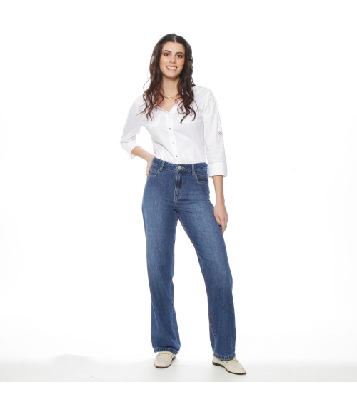 JEANS RECTO TIRO ALTO PRETINA BASICA UN BOTON