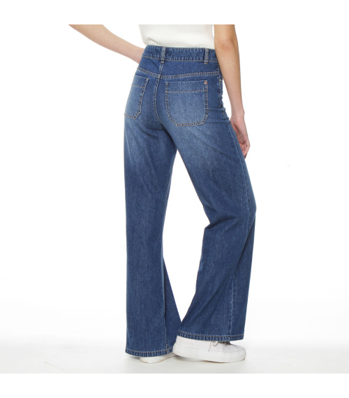 JEANS WIDE LEG TIRO ALTO PRETINA BASICA 1 BOTON