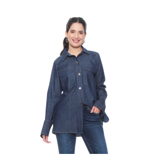 BLUSA MANGA LARGA LYOCELL ABOTONADA EN DELANTERO CON BOLSILLO