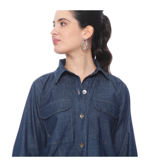 BLUSA MANGA LARGA LYOCELL ABOTONADA EN DELANTERO CON BOLSILLO