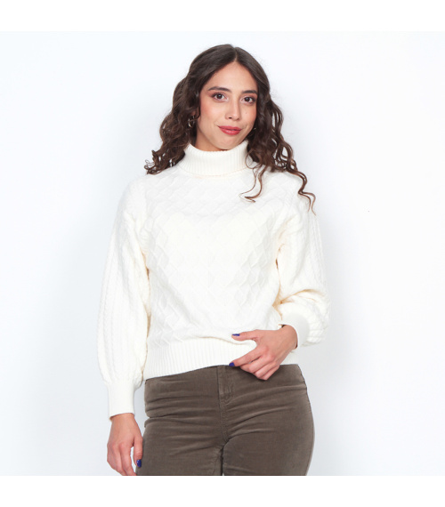 SWEATER MANGA LARGA SOLIDO CUELLO ALTO