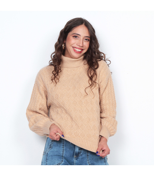SWEATER MANGA LARGA SOLIDO CUELLO ALTO