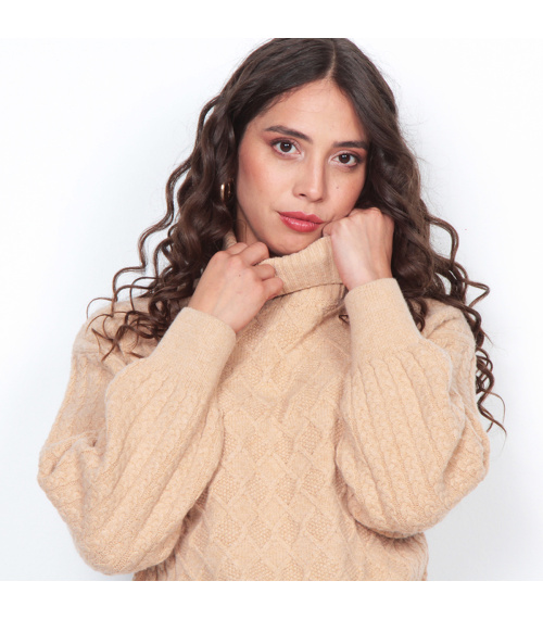 SWEATER MANGA LARGA SOLIDO CUELLO ALTO