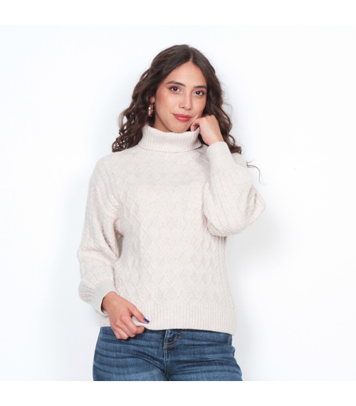 SWEATER MANGA LARGA SOLIDO CUELLO ALTO