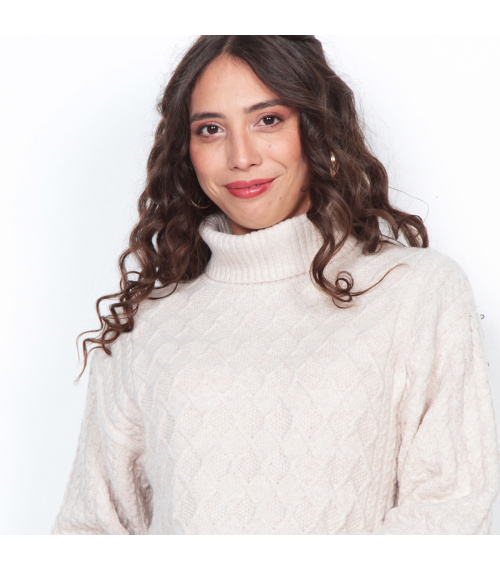 SWEATER MANGA LARGA SOLIDO CUELLO ALTO
