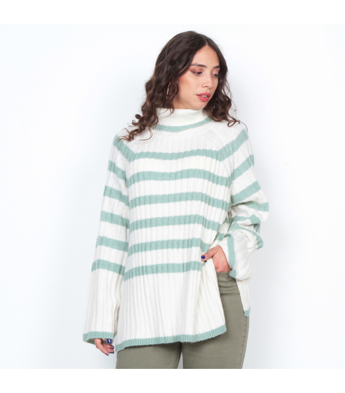 SWEATER LISTADO MANGA LARGA CUELLO ALTO