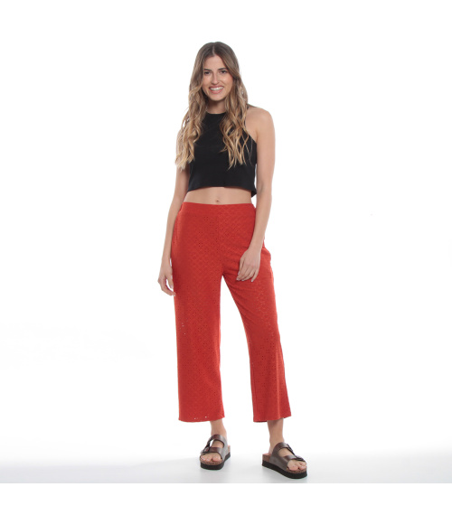 PANTALON CROP CON TELA DE FANTASIA  CINTURA ELASTICADA