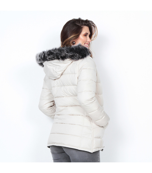 PARKA MANGA LARGA CON PIEL EN CAPUCHA  Y BOLSILLOS