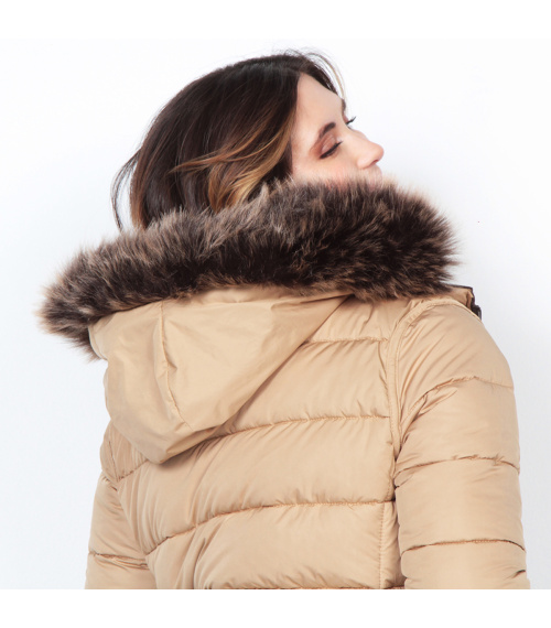 PARKA MANGA LARGA CON PIEL EN CAPUCHA  Y BOLSILLOS