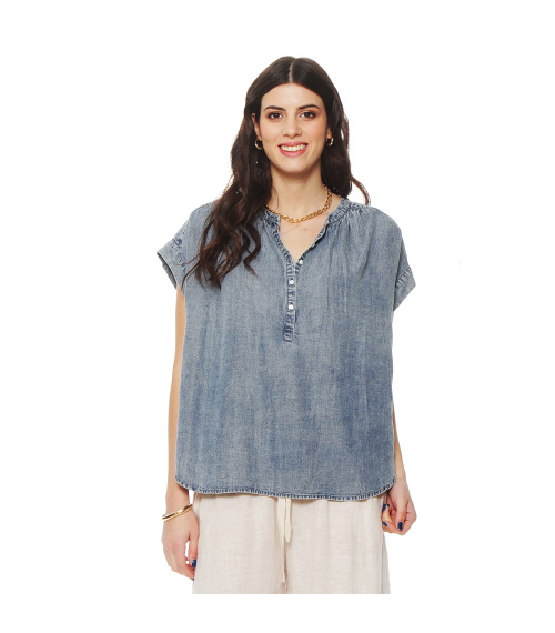 BLUSA MANGA CORTA LYOCELL ABOTONADA EN DELANTERO
