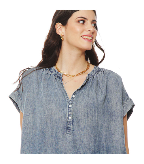 BLUSA MANGA CORTA LYOCELL ABOTONADA EN DELANTERO