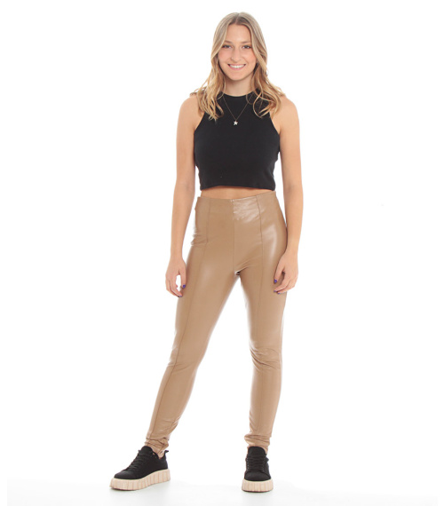 PANTALON PITILLO EFECTO PIEL CIERRE INVISIBLE BASTA Y COSTADO