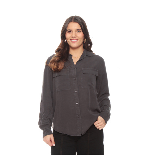 BLUSA MANGA LARGA AJUSTABLE LYOCELL CUELLO CAMISERO CON BOLSILLOS